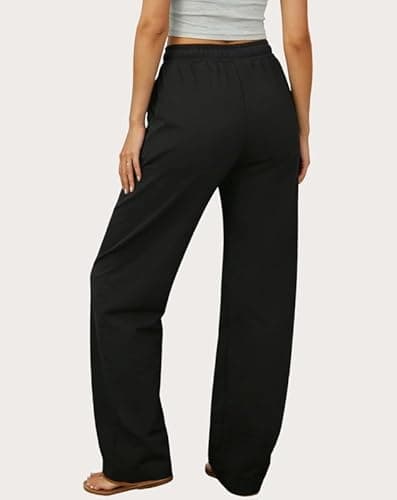 keriffe Womens Summer Casual Pants High Waisted Drawstring Beach Vacation Trousers with Pockets Black - Thumbnail 2