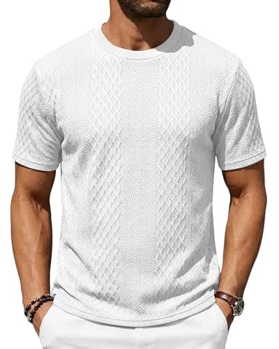 TRFIC Men's T-Shirts Short Sleeve Knit Crewneck Shirts Casual Textured Pullover Tees White - Image 1