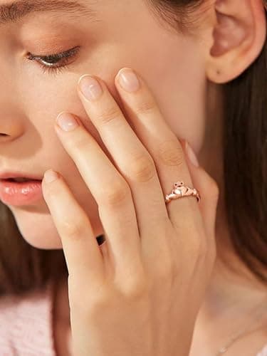 Bestyle Rose Gold Vermeil Silver Claddagh Rings for Women Sterlling Silver Band Ring Stacking Ring, Dianty Cute Simple Ring, Irish Celtic Love Ring Wedding Band for Couples, Size 8 - Thumbnail 5