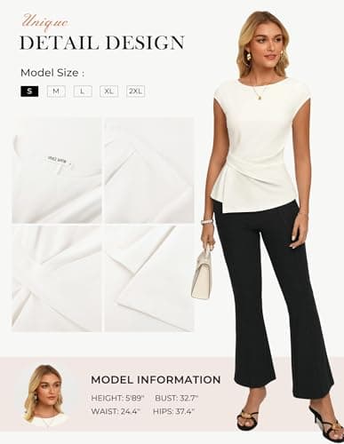 GRACE KARIN Womens 2026 Summer Short Sleeve Tops, Dressy Casual Peplum Shirts Outfit, Tunic Blouses Trendy Fashion Clothes White M - Thumbnail 5