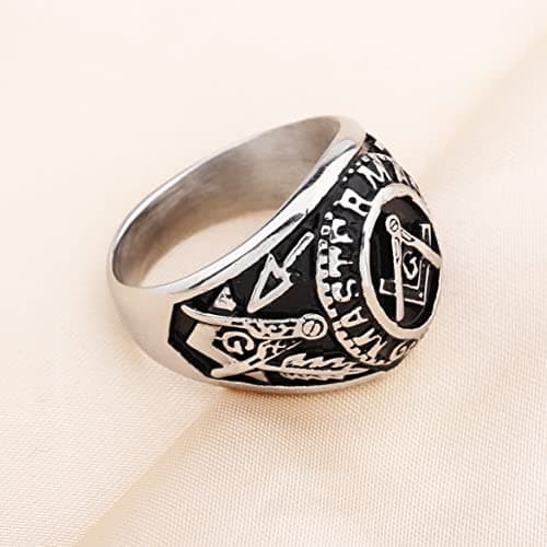 YLWJSP Freemason Ring - Signet Style, Stainless Steel, Size 9 - Masonic Master Mason Gift for Occasions - Thumbnail 5