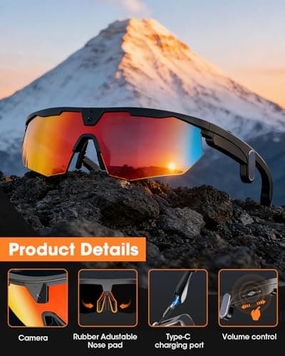Mingtawn Smart Glasses with 4K HD Anti-Shake Camera & 3D Stereo Speakers | Polarized UV400 Sports Sunglasses | Bluetooth AI Glasses for Outdoor Video, Photos & Music | HiFi Audio Action Camera (Dark) - Thumbnail 4
