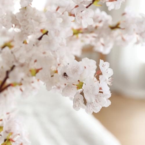 Apeair Artificial Cherry Blossom Branches 3Pcs 40" Faux Silk Cherry Blossom, Fake Flowers with Leaves Bouquet Decorations for Home Living Room Bedroom Table Centerpiece Vase Wedding Decor - Thumbnail 3