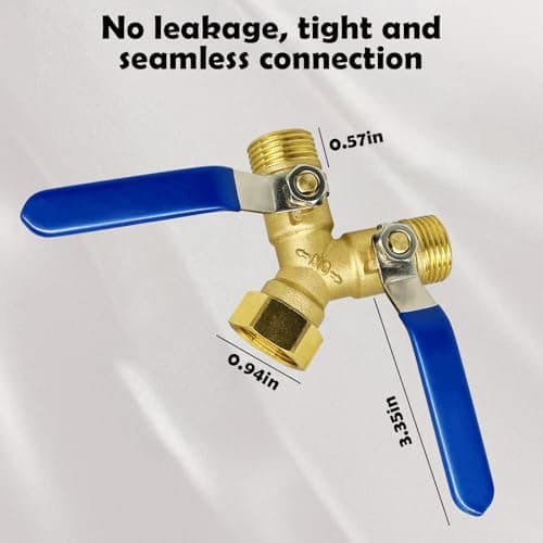 Brass Garden Hose Splitter 2 Way Heavy Duty，with 304 Stainless Steel Long Handle，Brass Y Valve Water Garden Hose Adapter 2 Way Y Valve 3/4" GHT Thread - Thumbnail 3