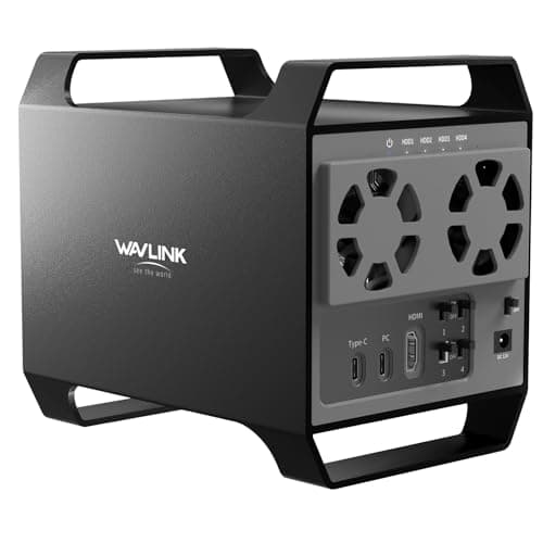 WAVLINK 4-Bay Hard Drive Enclosure for 3.5" and 2.5'' SATA HDD/SSD Featuring 10Gbps USB-C 3.2, Max 128TB Capacity, Built-in Temp-Controlled Cooling Fans, 4K HDMI Stunning Video Output, Aluminum Shell - Image 1