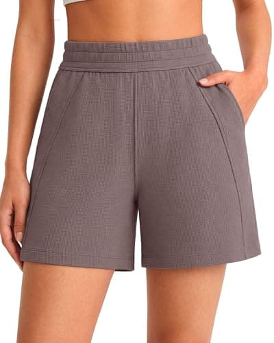 G4Free Sweat Shorts Women High Waisted Wide Leg Waffle Knit Casual Shorts with Pockets Summer Loose Lounge Short Pants (Taupe,XXL) - Image 1