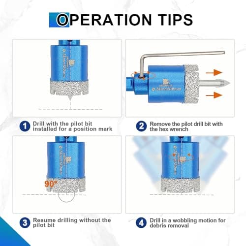 BRSCHNITT Diamond Tile Hole Saw Kit with Pilot Bit - (6-65mm) Dry Diamond Core Drill Bit Triangle Shank&Tile Blade for Porcelain Tile Ceramic Stone Granite Marble - Thumbnail 5