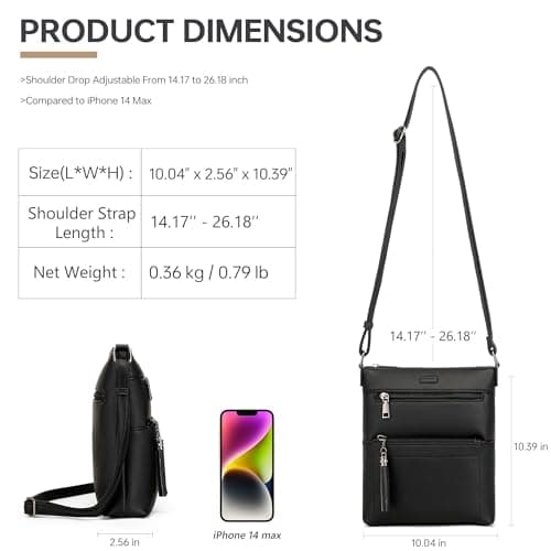 Kiss Sea Crossbody Bags for Women Leather Travel Crossbody Purse with Tassel and Adjustable Strap Black - Thumbnail 5