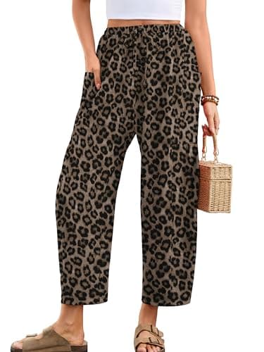 Heymoments Women's Wide Leg Lounge Pants Leopard X-Large Lightweight Drawstring High Waisted Paper Bag Flowy Dress Loose Vacation Comfy Summer Beach Palazzo Harem Casual Trousers with Pockets - Image 1