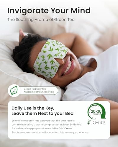 16 Packs Steam Eye Masks for Dry Eyes, Green Tea Warm Eye Mask, Relief Eye Fatigue & Puffy Eyes, Moist Heating Compress for Eyes, Self Heated Eye Mask, Disposable Travel Essentials & Relaxation Sets - Thumbnail 5