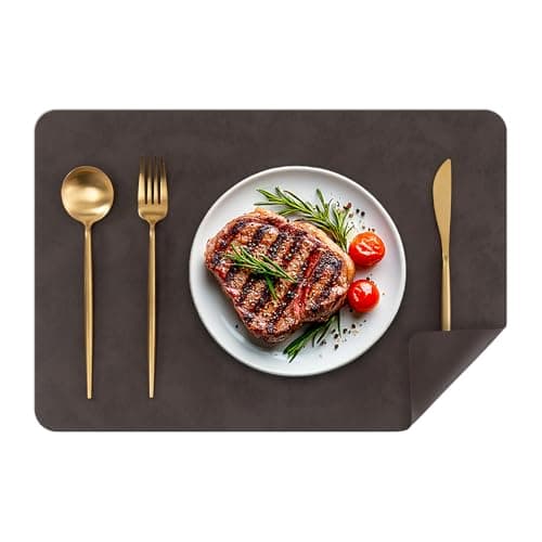 SHACOS Faux Cowhide Leather Placemats Set of 4, Wipeable Heat Resistant Table Mats, Stain Resistant Double Sided Reversible PU Place Mats for Dining Table Kitchen Restaurants, Black Coffee - Image 1