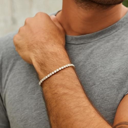 Tennis Bracelet for Women Men, 14K Gold Plated Round 3mm AAAA+ Cubic Zirconia CZ Dainty Classic Adjustable Stainless Steel Bracelets Festival Wedding Jewelry Gift (Steel, CZ 3mm) - Thumbnail 3