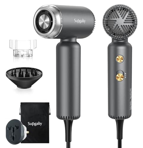 SUPGALIY Dual Voltage Hair Dryer, High-Speed Ionic Blow Dryer for Fast Drying, Travel Compact Hair Blow Dryer with Magnetic Curly Diffuser for Home, Portable Hairdryer International 100-240V
