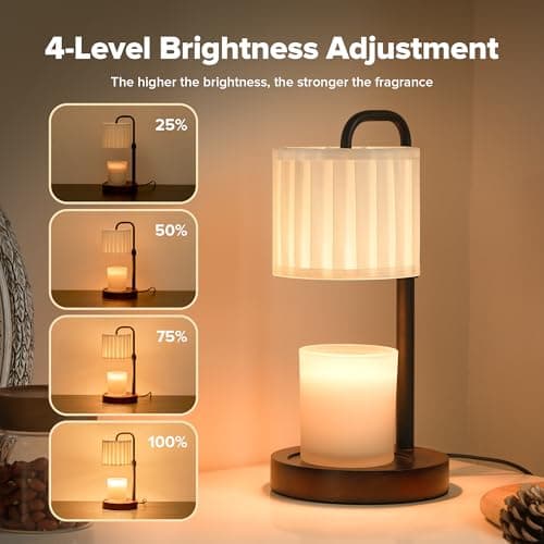 keysays Candle Warmer Lamp with Timer, Dimmable Wax Warmer Candle Lamp for Jar Candle with 2 Bulbs, Christmas Birthday Gifts for Women Mom, Cozy Home Decor for Room, Bedroom, Kitchen-Pleated Fabric - Thumbnail 3