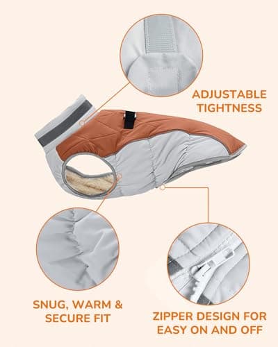 Aokown Dog Winter Coat for Small Dogs, Adjustable Puppy Warm Jackets in Cold Weather, Reflective Pet Fleece Vest with External Attachment Points, Zippered Cold-Weather Dog Winter Clothes, S Brown - Thumbnail 5