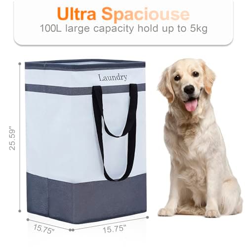 FairyHaus Laundry Basket 100L, 2Pack Laundry Hamper with Easy Carry Handles, Collapsible Laundry Baskets Hampers for Bathroom Clothes Storage Black - Thumbnail 5