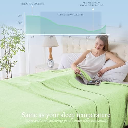 PENGZHU TECHNOLOGY Cooling Blanket Throw Size, 50"x70" Cooling Blankets for Hot Sleepers, Cold Blanket Thin Lightweight Breathable Soft for Couch Bed, Lightweight Blanket Keep Cool for Night Sweats - Thumbnail 3