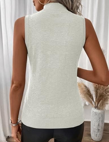 LaGracia Womens Mock Neck Sleeveless Sweater for Women Summer Spring Business Casual Wool Blend Tank Tops Knit Pullover Sweaters White L - Thumbnail 6