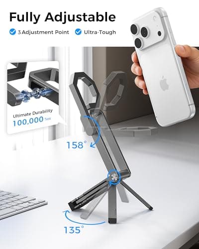 LULULOOK Rugged Magnetic Phone Tripod Stand for iPhone/Pixel 10 - Portable Strong Magnetic Phone Holder for Magsafe - Tripod Mount for iPhone 13/14/15/16/17 Pro Max & Air (Dark Grey) - Thumbnail 5