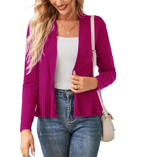 GRACE KARIN Women's Lightweight Peplum Cardigan Sweaters Open Front Cropped Cardigan Long Sleeve Trendy Summer Knit Tops Rose Red XXL - Image 1