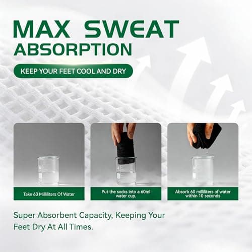Black Socks for Men, Crew Socks for Men Athletic Feetures Cushioned with Arch Support Cotton Running Hiking Essentials Moisture Wicking,1-Pairs Premium Trial Pack - Thumbnail 3