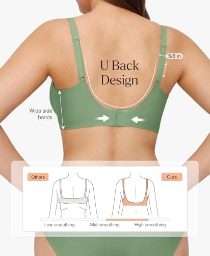 Wireless Push Up Bra Womens Bras Full Support Comfy Seamless Bralettes No Underwire Tshirt Comfortable Deep V Bra Green - Thumbnail 3