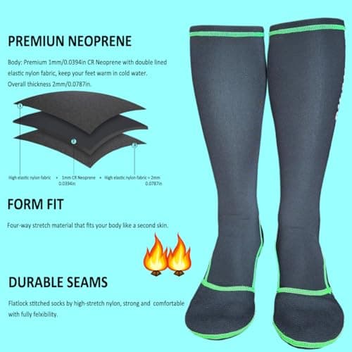 PLUSHSOX Premium long Neoprene Wet Wading socks, no Bunching at Ankle, Wader Sock for Men Women Surfing Diving Fly Fishing Swimming Hiking Hunting Skiing Cold Weather, Gift Socks (X-Small, black) - Thumbnail 5