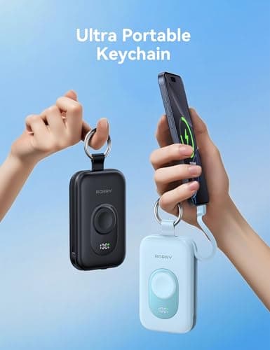 RORRY Portable Charger, 20000mAh PD 30W Portable Charger Power Bank with 2 Built-in Cables, Super Fast Charging Battery Pack with Keychain, Travel Essentials for iPhone, Apple Watch, iPad, Black - Thumbnail 6