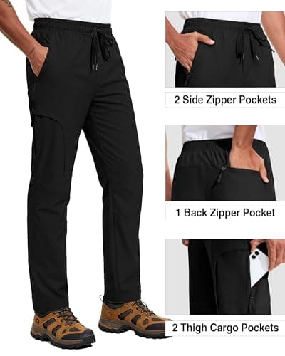 AGVNG Mens Hiking Pants Waterproof Quick Dry Lightweight Cargo Pants 5 Pockets UPF 50+ Elastic Waist Drawstring Cuff Tactical Work Casual Athletic Gym Travel Black L - Thumbnail 5