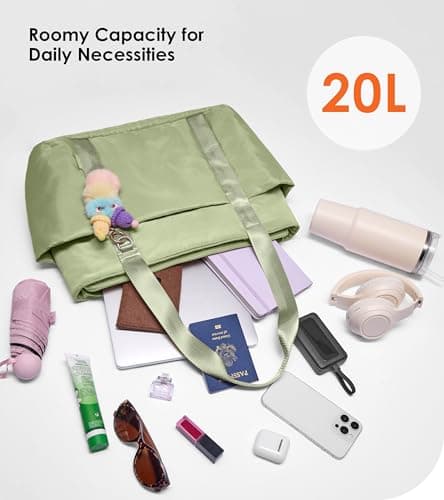 Uselike Puffer Tote Bag for Women with Zipper, Lightweight Work Bags for Women, Shoulder Bag with Compartments for Travel (Sage Green) - Thumbnail 4