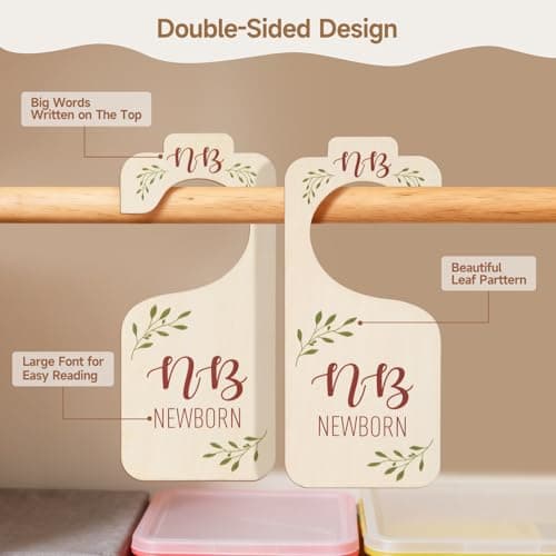 VKDDM Wooden Baby Closet Dividers - Set of 8 Baby Clothes Organizer from Newborn to Toddler, Double-Sided Gender Neutral Baby Clothes Dividers - Thumbnail 4