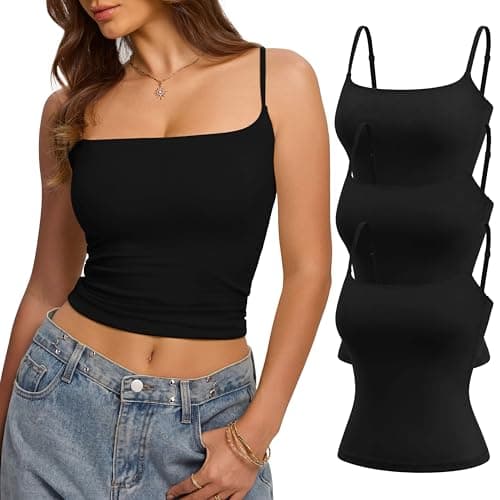 Missclub 3 Pack Going Out Tops for Women Trendy Summer Square Neck Double Lined Tank Tops Thin Strap Black Camisole Women M - Image 1