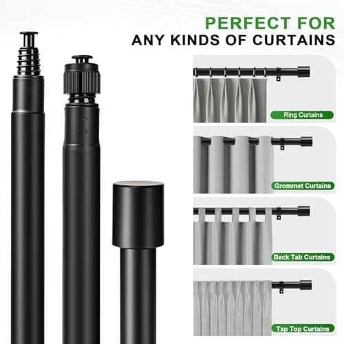 MERJULAN Premium 1 Inch Black Curtain Rod Set - Heavy Duty Adjustable 28 to 48 Inch Window Rod with Decorative Finials & Sturdy Brackets for Bathroom, Kitchen, Bedroom Windows - Thumbnail 4