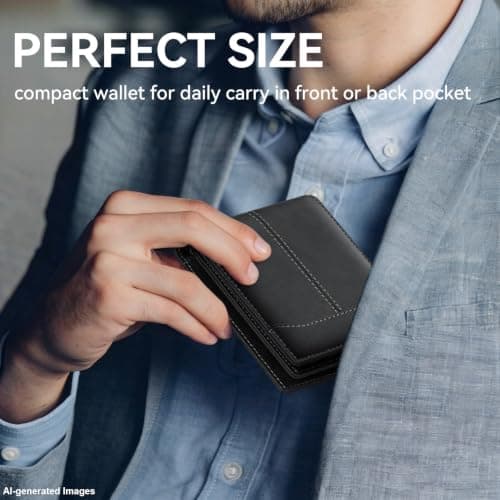 furid Top Grain Leather Wallet Men: RFID Minimalist Bifold Credit Card Holder with 2 ID Windows - Slim Front Pocket Wallets for Men - Gifts for Husband Father on Anniversary Birthday - Thumbnail 5