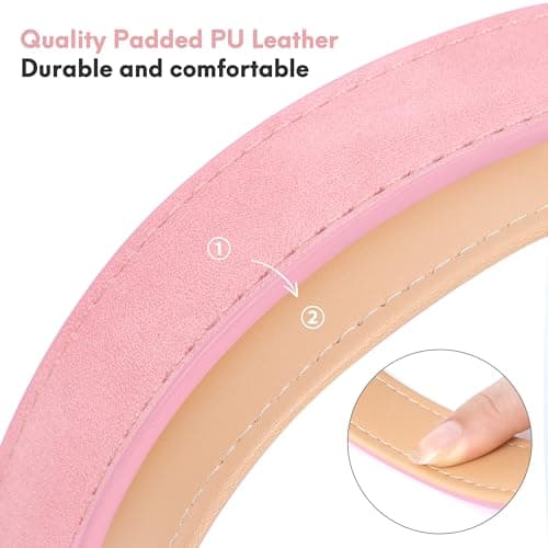 Jumpress Leather Dog Collar for Large Dogs, Soft Padded Dog Leather Collar with Heavy Duty Gold Buckle, Durable & Comfortable, Pink, L - Thumbnail 6