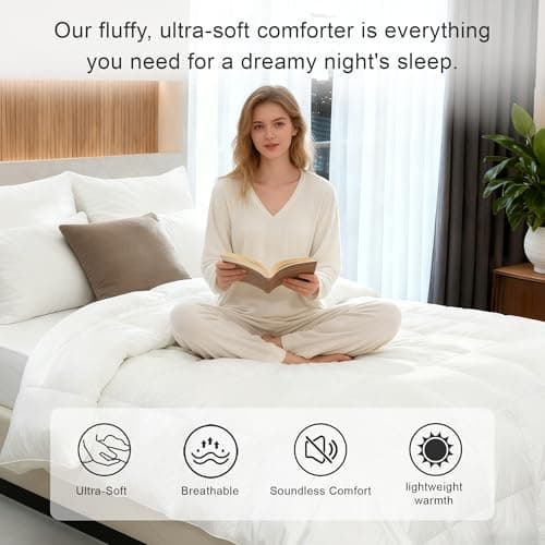 ALPSWAN Goose Feather Down Comforter Queen Size, White 100% Cotton Duvet Insert, All Season Hotel Bedding Fluffy Cotton Comforter with Corner Tabs (White, Queen) - Thumbnail 3