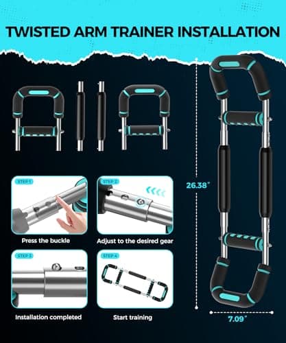 RENRUI Twister Arm Trainer Chest Workout Equipment for Men & Women, Adjustable 5 Resistance (40-130 lbs) Home Gym Strength Trainer with Anti-Slip Handles & Carry Bag (Blue) - Thumbnail 5