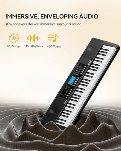 Rhymo 61 Key Electronic Piano Keyboard for Beginners, Touch-Sensitive Full Size Portable Keyboard Piano with LCD Screen, Music Stand, Power Adapter, Headphones, Birthday Gifts (Black) - Thumbnail 4