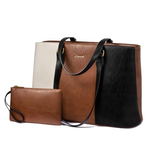LOVEVOOK Laptop Bag for Women, 15.6 Inch Waterproof Vintage PU Leather Large Tote Bag with Wristlet, Professional Work Tote for Teacher,Office, Daily - Image 1