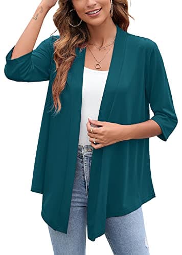 Heymoments Cardigan for Women Lake Blue X-Large Draped Open-Front 3/4 Sleeve Lightweight Casual Soft Drape Summer Fall Kimonos Cardigans - Image 1