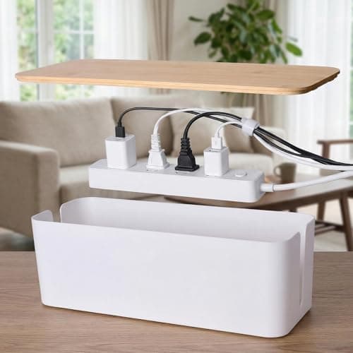 2 Pack Cable Management Box - Cord Organizer Box with Wooden Lid for TV Wires, Power Strips, Router, USB Hub & Under Desk Power: Baby & Pet Proof Cord Management, Cord Hider for Home & Office (White) - Thumbnail 2