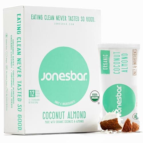 JONESBAR Organic Plant Based Protein Bars | Coconut Almond | Fruit & Nut Bar, Kosher, Gluten Free, Paleo Breakfast Bars, School Snacks, Vegan Snack & Healthy Snacks for Adults and Kids (12 Bars) - Image 1