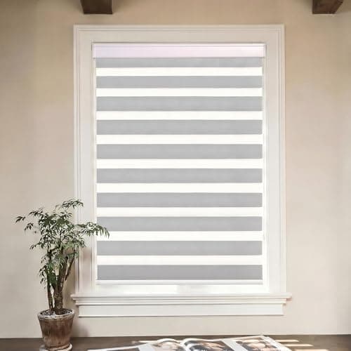 GHV Corded Zebra Blinds for Windows Blackout Blinds Dual Layer Privacy for Home and Office (Gray, 34 in(W) x 72 in(H)) - Image 1