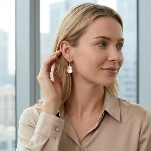 ANNIE WU 18K Gold Plated Natural White Mother of Pearl Gourd Dangle Hoop Earrings for Women, Traditional Lucky Prosperity Jewelry, Gift Box Included - Thumbnail 5