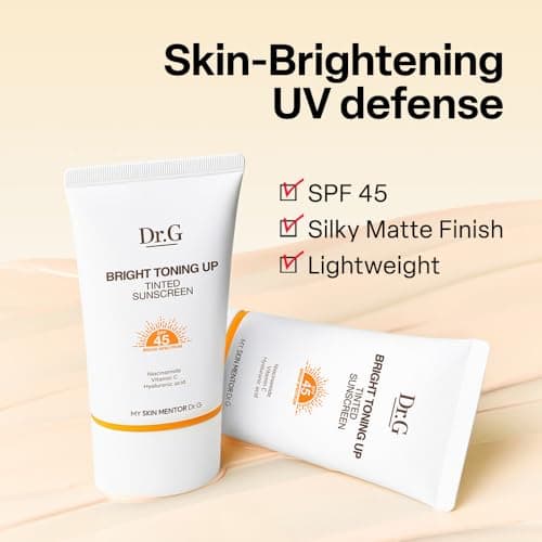 Dr. G Bright Toning Up Tinted Sunscreen - SPF 45 Broad Spectrum Korean Sunscreen - for All Skin Types - Lightweight, Matte Finish - Sebum Support - Niacinamide & Vitamin C - 1.69 fl oz - Thumbnail 4