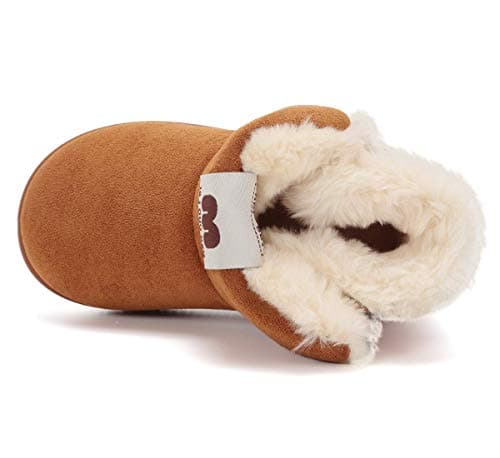 KEESKY 10 Toddler Snow Boot for Boys Girls Brown Suede Fur Lined Winter Warm Kids Footwear Shoes - Thumbnail 4