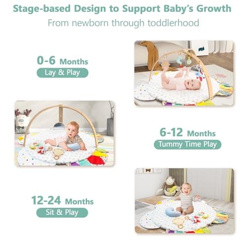 Wooden Baby Activity Gym with Detachable Sensory Toys | Montessori Developmental Play Gym for Infants | Wooden Frame Baby Toy | Foldable Baby Gym - Thumbnail 4
