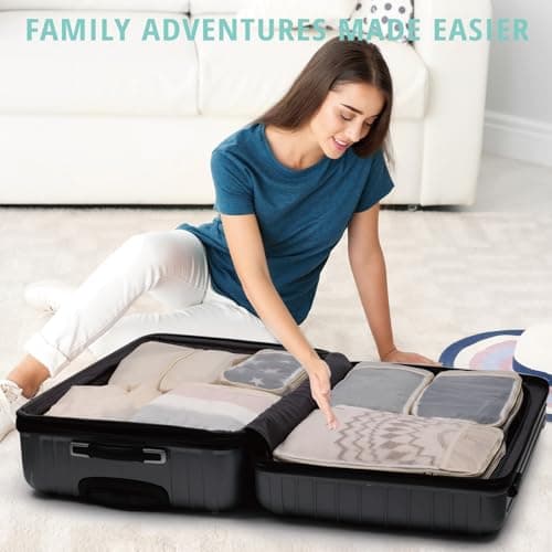 See Through Expandable Compression Packing Cubes, Mesh Travel Packing Cubes for Suitcases, Lightweight Organizers Bag Set for Travel Essentials for Luggage(Beige,8 Set) - Thumbnail 2