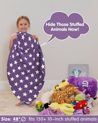 Aubliss Stuffed Animal Storage, Canvas Bean Bag Chairs Cover, X-Large 48" Kids Toy Storage Organizer for Blankets Towels Clothes - Thumbnail 3