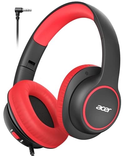 acer Kids Headphones Wired for School - Over Ear Design, 85/94dB Safe Volume Limit, 3.5mm Jack Foldable Headphones for Toddler Boys Girls Classroom Yoto Player Chromebook Travel Black Red - Image 1